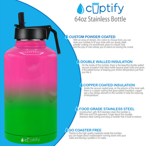 Watermelon Ombre 64oz Wide Mouth Water Bottle