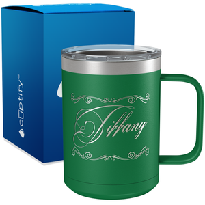 Personalized Scroll Script Engraved on 15oz Coffee Mug