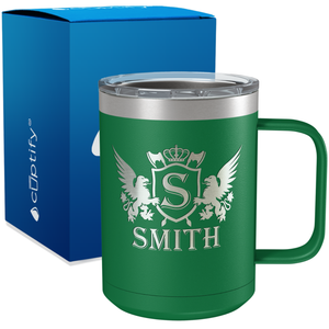 Personalized Monogram Initial Badge Crown Engraved on 15oz Coffee Mug
