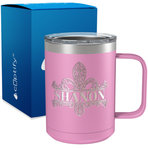 Personalized Fleur de Lis Engraved on 15oz Coffee Mug