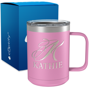 Personalized Script Initial and Name Engraved on 15oz Coffee Mug