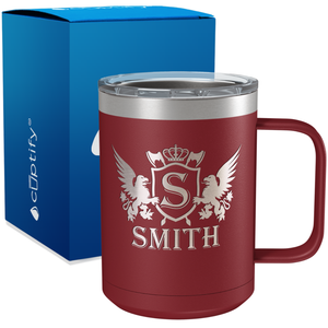 Personalized Monogram Initial Badge Crown Engraved on 15oz Coffee Mug