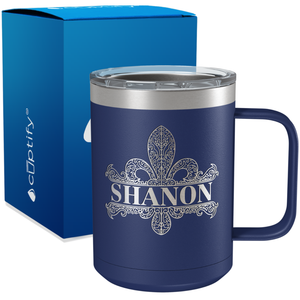 Personalized Fleur de Lis Engraved on 15oz Coffee Mug