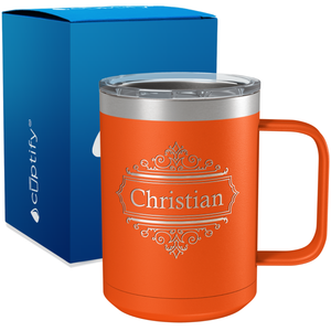 Personalized Crest Border Engraved on 15oz Coffee Mug