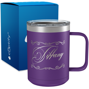Personalized Scroll Script Engraved on 15oz Coffee Mug