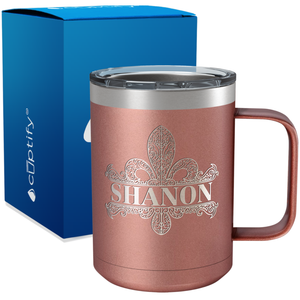Personalized Fleur de Lis Engraved on 15oz Coffee Mug