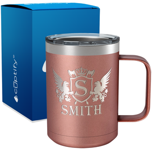 Personalized Monogram Initial Badge Crown Engraved on 15oz Coffee Mug