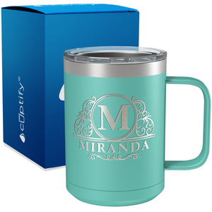 Personalized Elaborate Circle Engraved on 15oz Coffee Mug