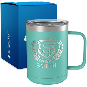 Personalized Monogram Initial Badge Engraved on 15oz Coffee Mug