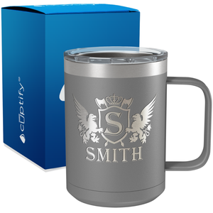 Personalized Monogram Initial Badge Crown Engraved on 15oz Coffee Mug