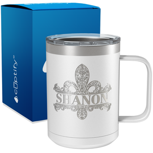 Personalized Fleur de Lis Engraved on 15oz Coffee Mug