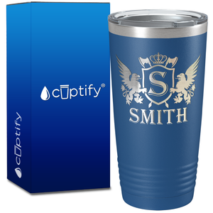 Personalized Monogram Initial Badge Crown Engraved on 20oz Tumbler