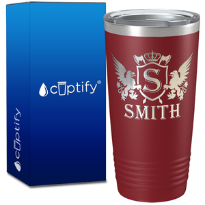 Personalized Monogram Initial Badge Crown Engraved on 20oz Tumbler