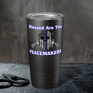 Blessed are the Peacemakers Helmet 20oz Black Police Tumbler