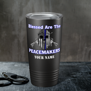 Personalized Blessed are the Peacemakers Helmet 20oz Black Police Tumbler