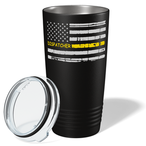 Distressed Thin Gold Line Flag Dispatcher White 20oz Black Tumbler