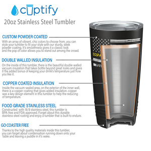 Distressed Thin Gold Line Flag Dispatcher White 20oz Black Tumbler