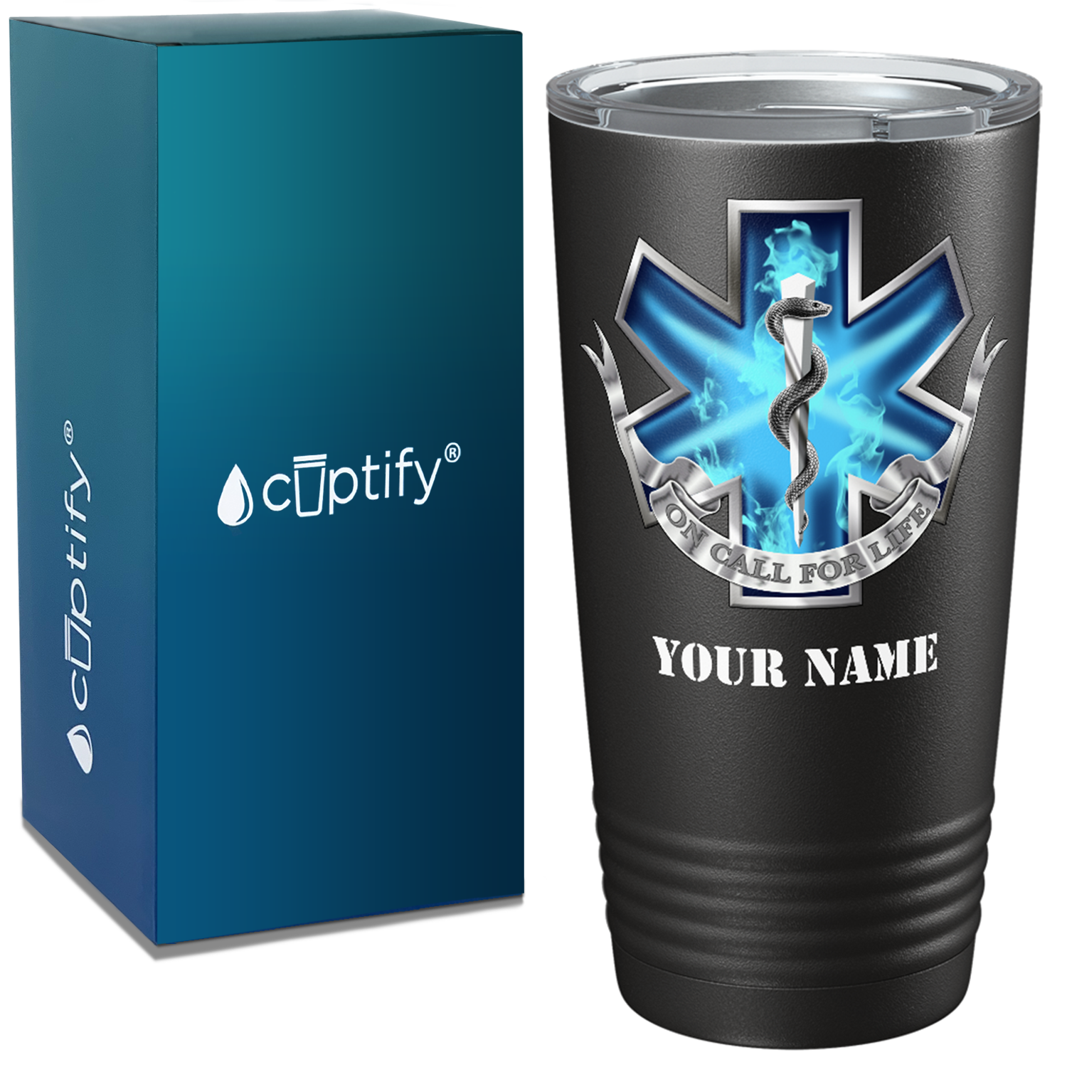 Personalized Blue On Call for Life Paramedic 20oz Black Tumbler