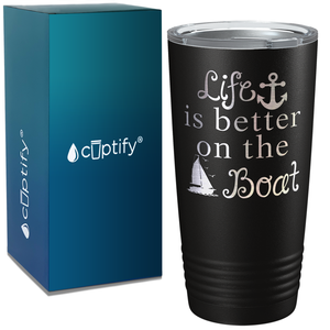Life is Better on the Boat Blue on White 20 oz Stainless Steel Tumbler