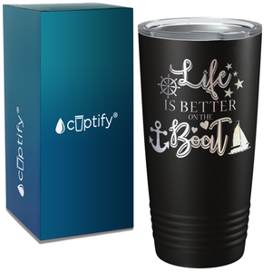 Life is Better on the Boat Green on White 20 oz Stainless Steel Tumbler