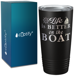 Life is Better on the Boat on White 20 oz Stainless Steel Tumbler