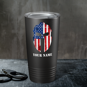 Personalized Spartan Helmet American Flag Police 20oz Black Tumbler