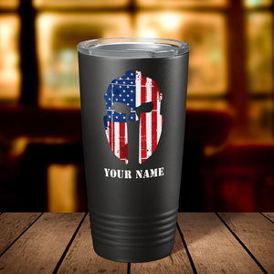 Personalized Spartan Helmet American Flag Police 20oz Black Tumbler