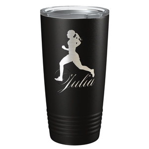 Personalized Running Women Silhouette Laser Engraved on Stainless Steel Cross Country Tumbler