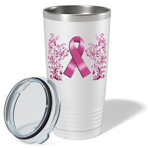 Floral Breast Cancer Awareness Ribbon on White 20oz Tumbler