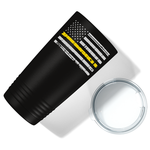 Distressed Thin Gold Line Flag 20oz Black Dispatcher Tumbler