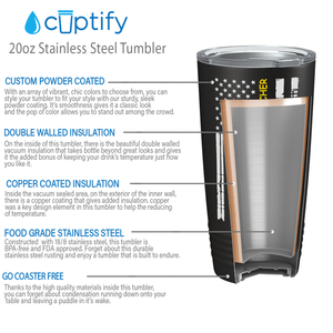 Distressed Dispatcher Thin Gold Line Flag 20oz Black Tumbler