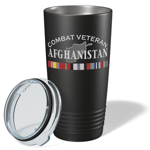 Combat Veteran Afghanistan on Black 20 oz Stainless Steel Tumbler