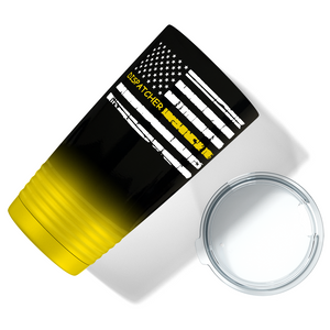 Distressed Thin Gold Line Flag Dispatcher White on Black Gold Ombre 20oz Tumbler