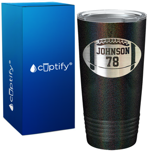 Personalized Monogrammed Name and Number Football on 20oz Tumbler