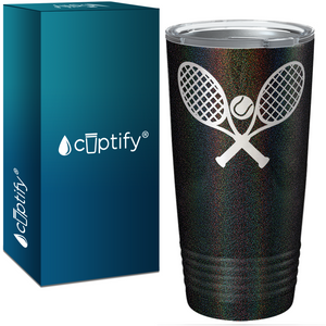 Tennis Rackets and Ball Laser Engraved on Stainless Steel Tennis Tumbler