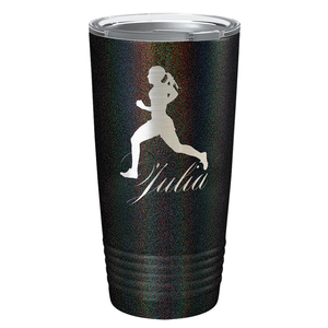 Personalized Running Women Silhouette Laser Engraved on Stainless Steel Cross Country Tumbler