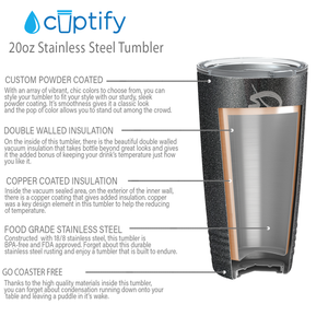 Cuptify Personalized on Black Glitter 20 oz Stainless Steel Ringneck Tumbler