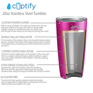 Cuptify Personalized on Hot Pink Glitter Glitter 20 oz Stainless Steel Ringneck Tumbler