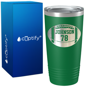 Personalized Monogrammed Name and Number Football on 20oz Tumbler