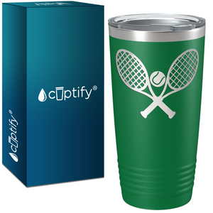 Tennis Rackets and Ball Laser Engraved on Stainless Steel Tennis Tumbler
