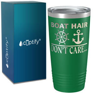 Boat Hair Don’t Care on White 20 oz Stainless Steel Tumbler