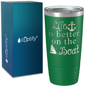Life is Better on the Boat Blue on White 20 oz Stainless Steel Tumbler