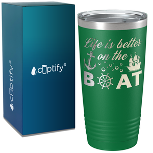 Life is Better on the Boat Sailing on White 20 oz Stainless Steel Tumbler