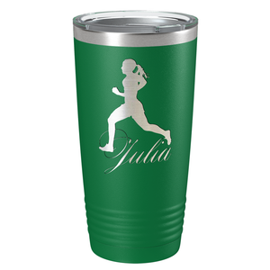 Personalized Running Women Silhouette Laser Engraved on Stainless Steel Cross Country Tumbler