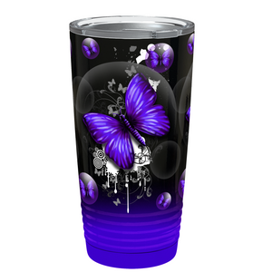 Purple Butterflies on Green Black Ombre Wrap 20 oz Tumbler