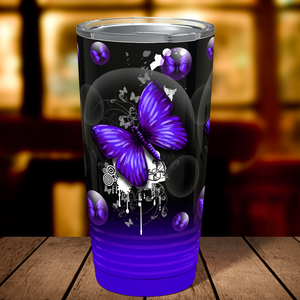 Purple Butterflies on Green Black Ombre Wrap 20 oz Tumbler