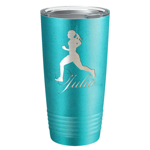 Personalized Running Women Silhouette Laser Engraved on Stainless Steel Cross Country Tumbler