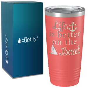 Life is Better on the Boat Blue on White 20 oz Stainless Steel Tumbler