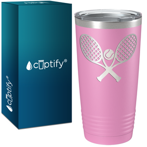 Tennis Rackets and Ball Laser Engraved on Stainless Steel Tennis Tumbler