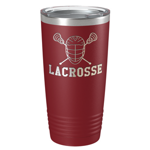 Lacrosse Mask and Sticks Laser Engraved on Stainless Steel Lacrosse Tumbler